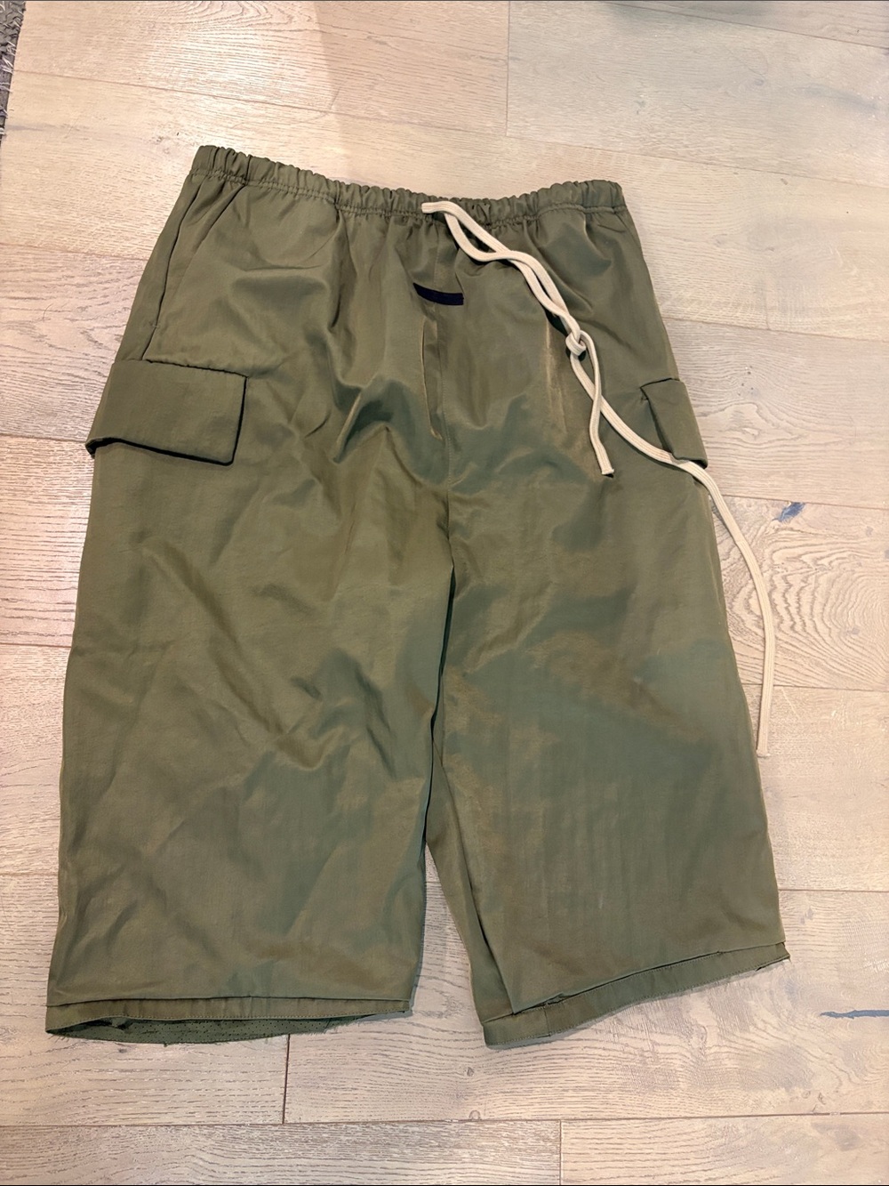 Essentials Olive Drawstring Waist Shorts with Cream Cord